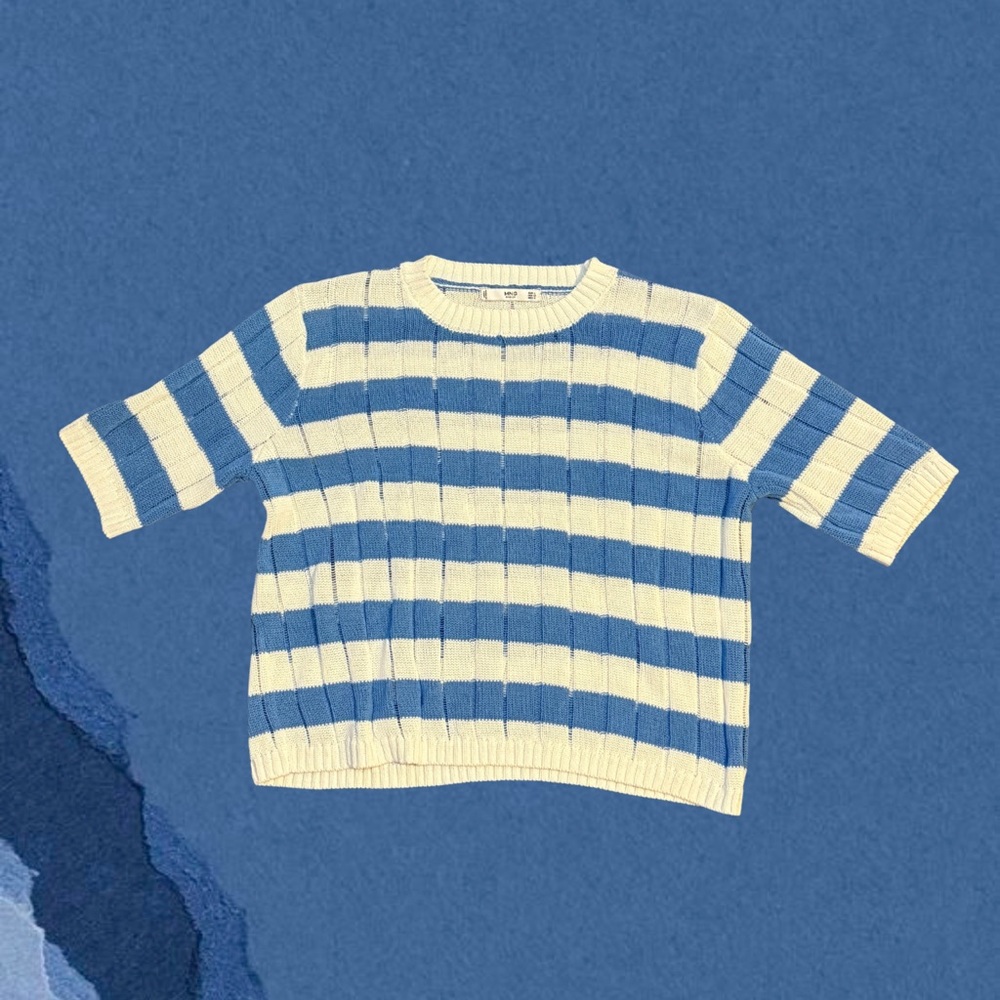 Mango Kids Blue and Cream Striped Sweater